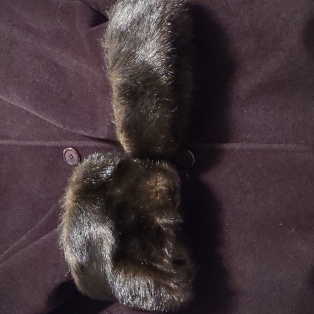 Long Brown Cashmere Blend Coat with faux fur trim M-L - Picture 16 of 16